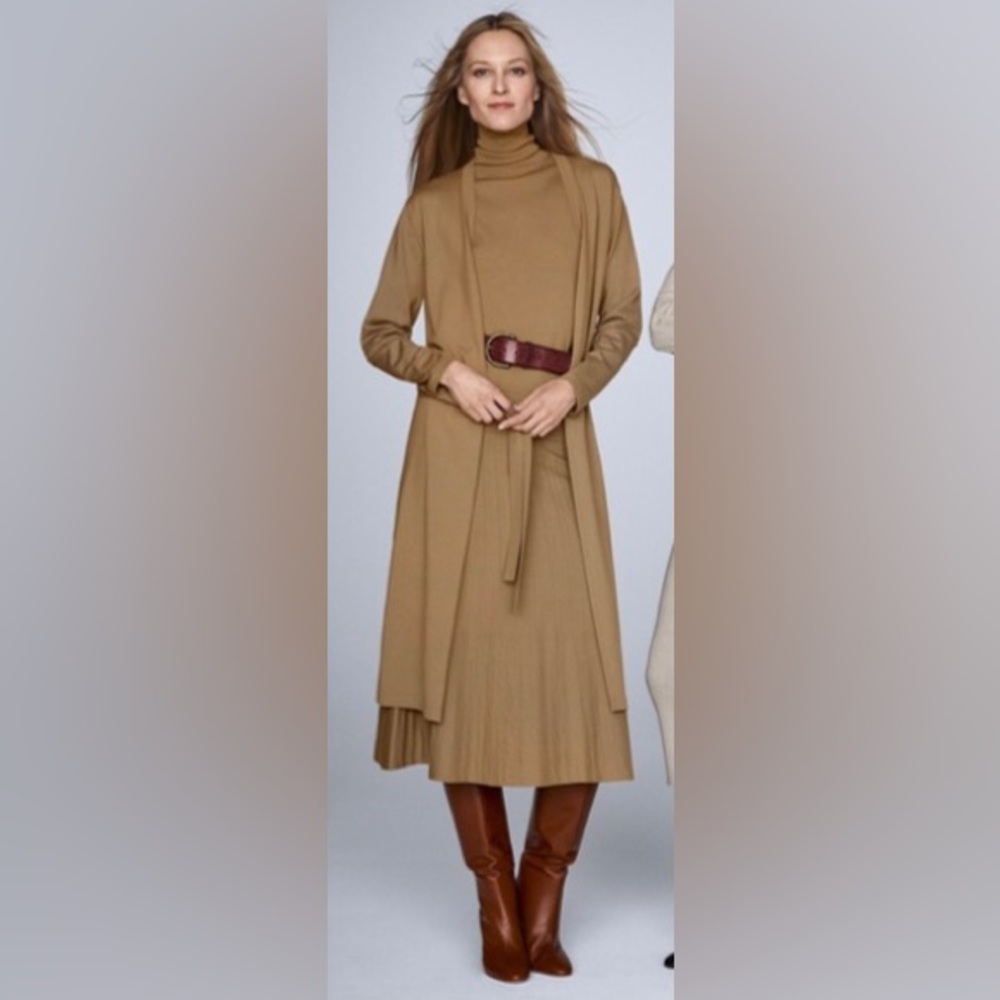 NWT Worth Camel Knit Long Belted Cardigan Size L